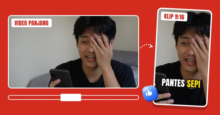 Video 16:9 dipotong jadi klip 9:16 dengan subtitle "pantes sepi"