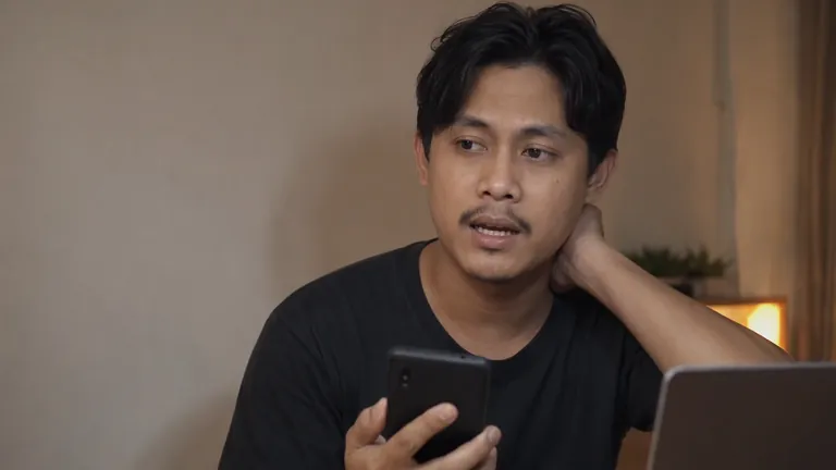 Pria membaca kabar di HP dengan wajah serius