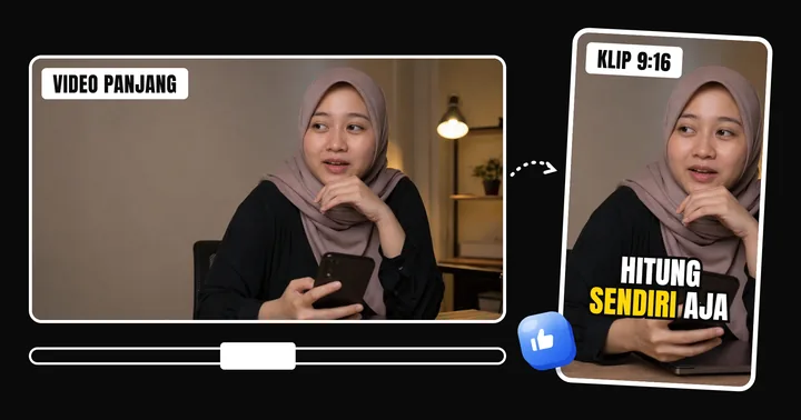Video 16:9 dipotong jadi klip 9:16 dengan subtitle "hitung sendiri aja"