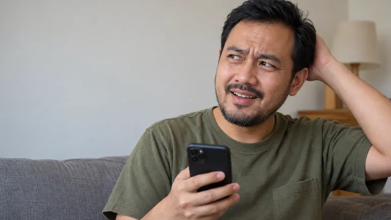 Pria menggaruk kepala bingung sambil memegang HP