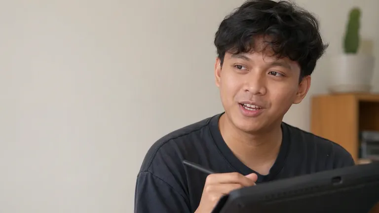 Desainer tersenyum menggambar di tablet