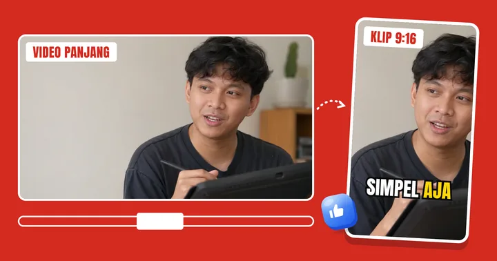Video 16:9 dipotong jadi klip 9:16 dengan subtitle "simpel aja"