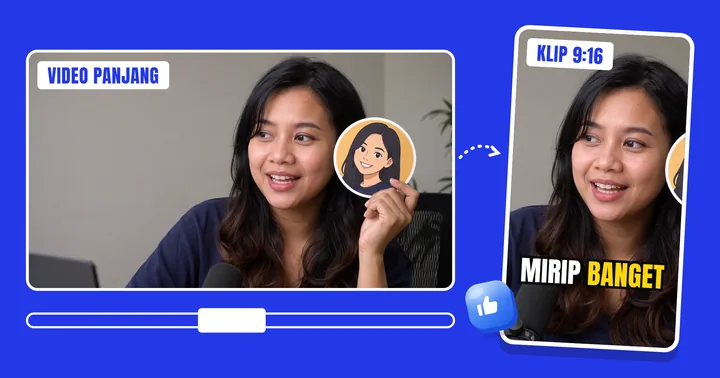 Video 16:9 dipotong jadi klip 9:16 dengan subtitle "mirip banget"
