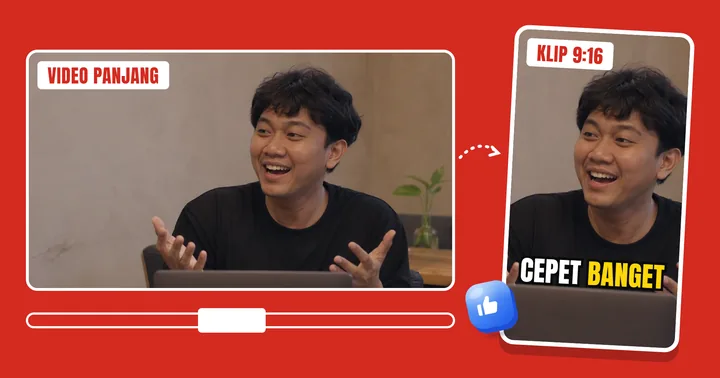 Video 16:9 dipotong jadi klip 9:16 dengan subtitle "cepet banget"