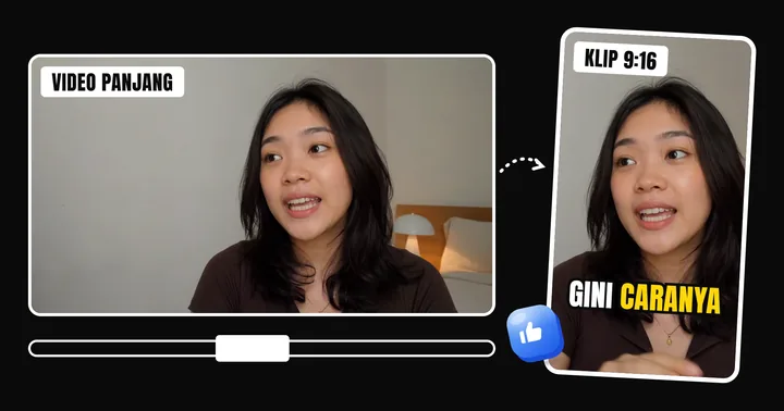 Video 16:9 dipotong jadi klip 9:16 dengan subtitle "gini caranya"