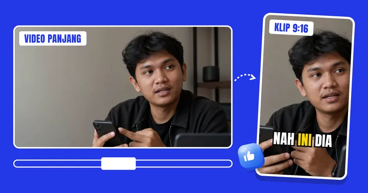 Video 16:9 dipotong jadi klip 9:16 dengan subtitle "nah ini dia"
