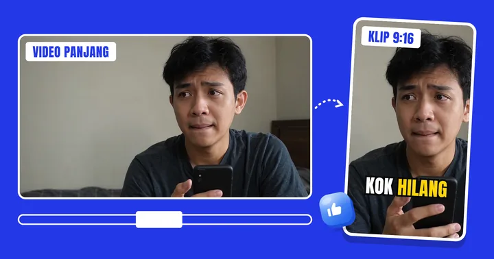 Video 16:9 dipotong jadi klip 9:16 dengan subtitle "kok hilang"