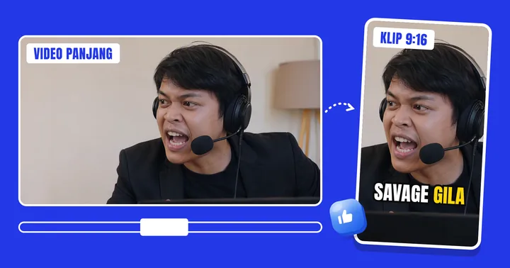 Video 16:9 dipotong jadi klip 9:16 dengan subtitle "savage gila"