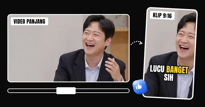 Video 16:9 dipotong jadi klip 9:16 dengan subtitle "lucu banget sih"