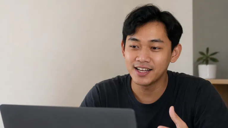 Freelancer tersenyum saat panggilan video