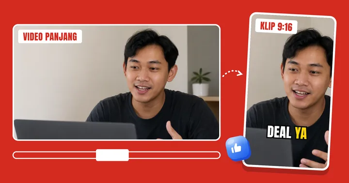 Video 16:9 dipotong jadi klip 9:16 dengan subtitle "deal ya"
