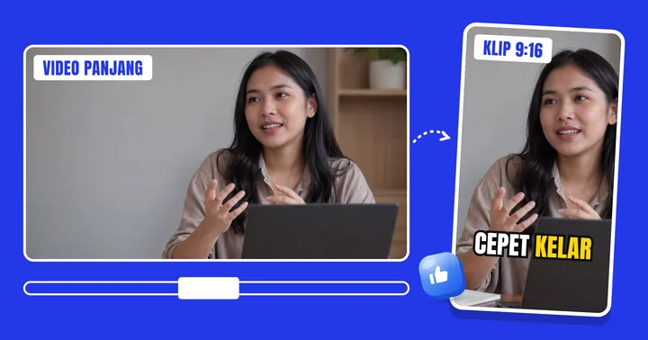 Video 16:9 dipotong jadi klip 9:16 dengan subtitle "cepet kelar"