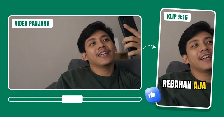 Video 16:9 dipotong jadi klip 9:16 dengan subtitle "rebahan aja"