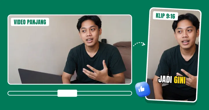 Video 16:9 dipotong jadi klip 9:16 dengan subtitle "jadi gini"
