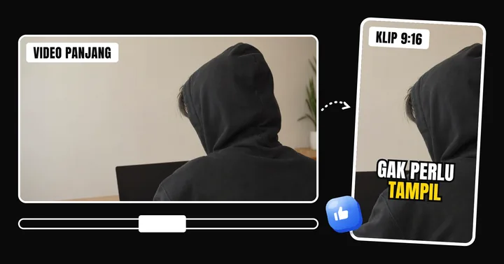 Video 16:9 dipotong jadi klip 9:16 dengan subtitle "gak perlu tampil"
