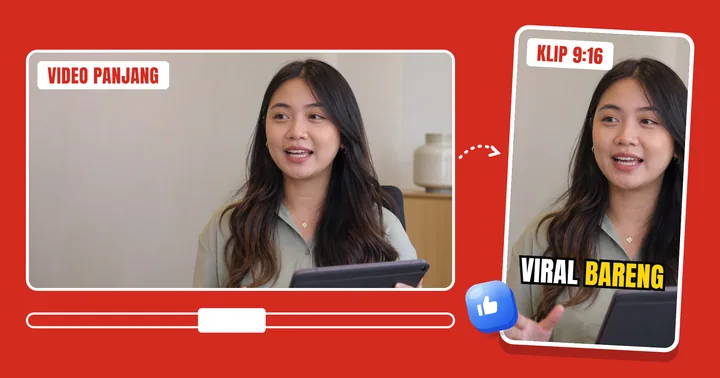 Video 16:9 dipotong jadi klip 9:16 dengan subtitle "viral bareng"