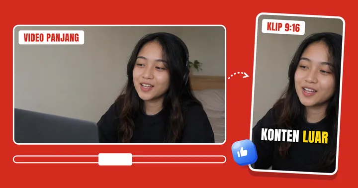 Video 16:9 dipotong jadi klip 9:16 dengan subtitle "konten luar"