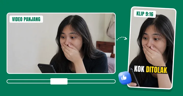Video 16:9 dipotong jadi klip 9:16 dengan subtitle "kok ditolak"