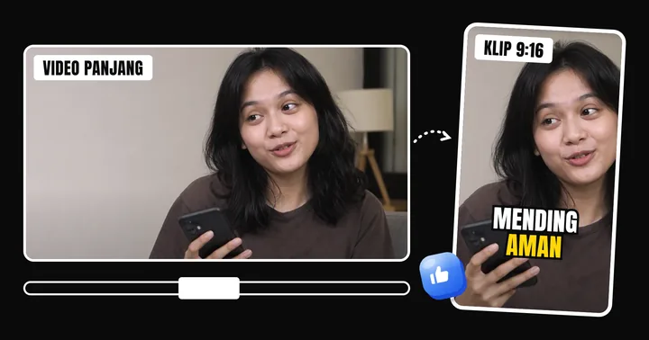 Video 16:9 dipotong jadi klip 9:16 dengan subtitle "mending aman"