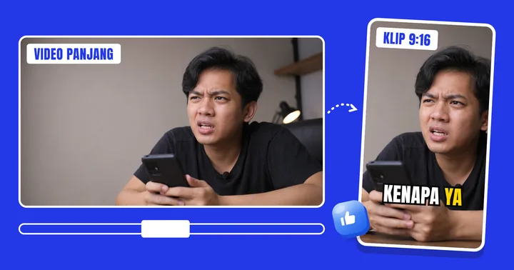 Video 16:9 dipotong jadi klip 9:16 dengan subtitle "kenapa ya"