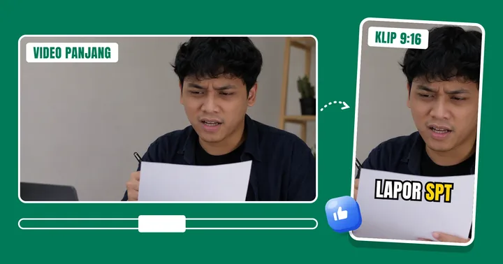 Video 16:9 dipotong jadi klip 9:16 dengan subtitle "lapor SPT"