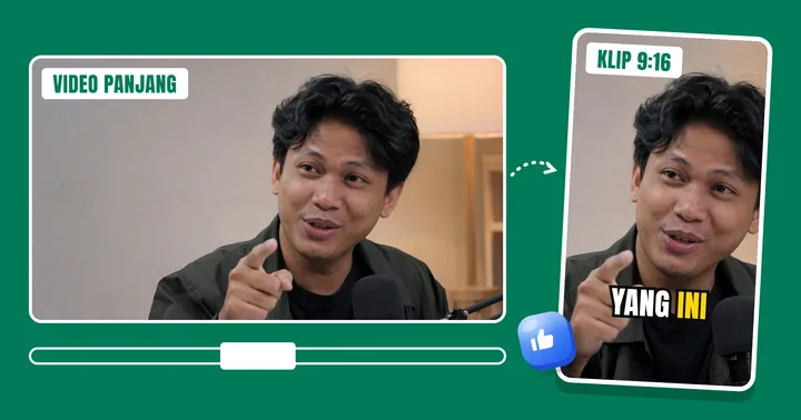 Video 16:9 dipotong jadi klip 9:16 dengan subtitle "yang ini"
