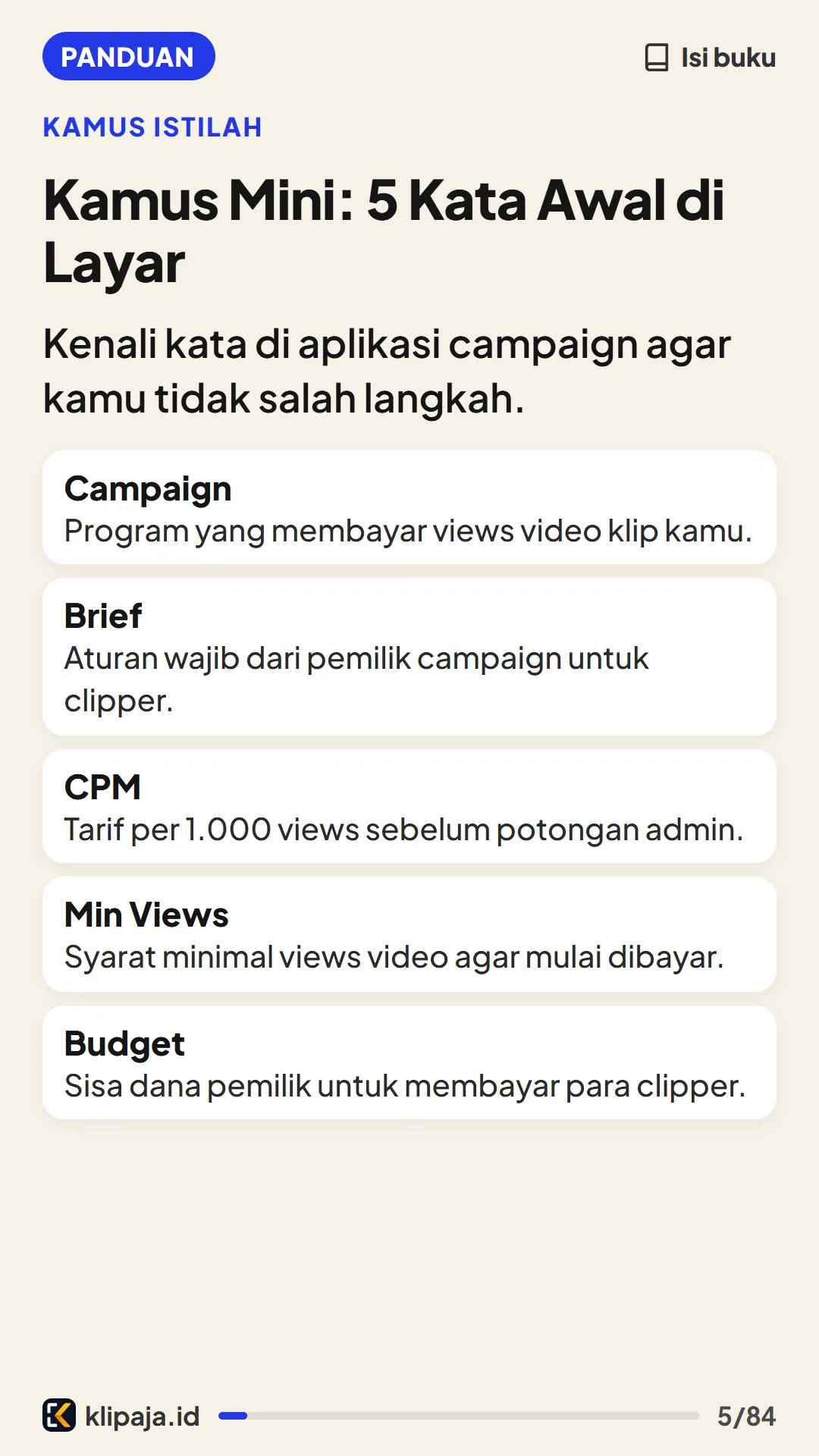 Kamus Mini: 5 Kata Awal di Layar