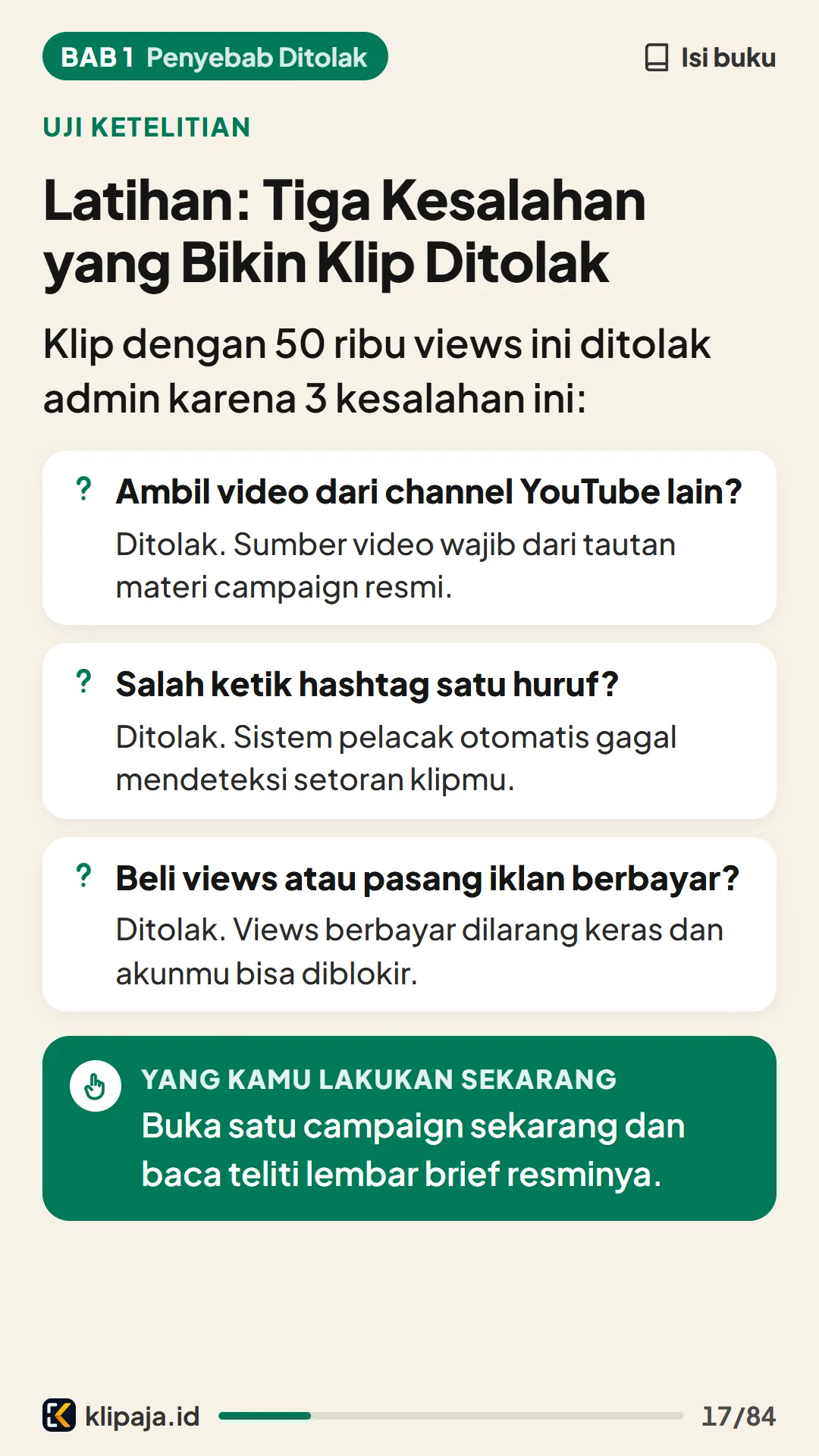 Latihan: Tiga Kesalahan yang Bikin Klip Ditolak