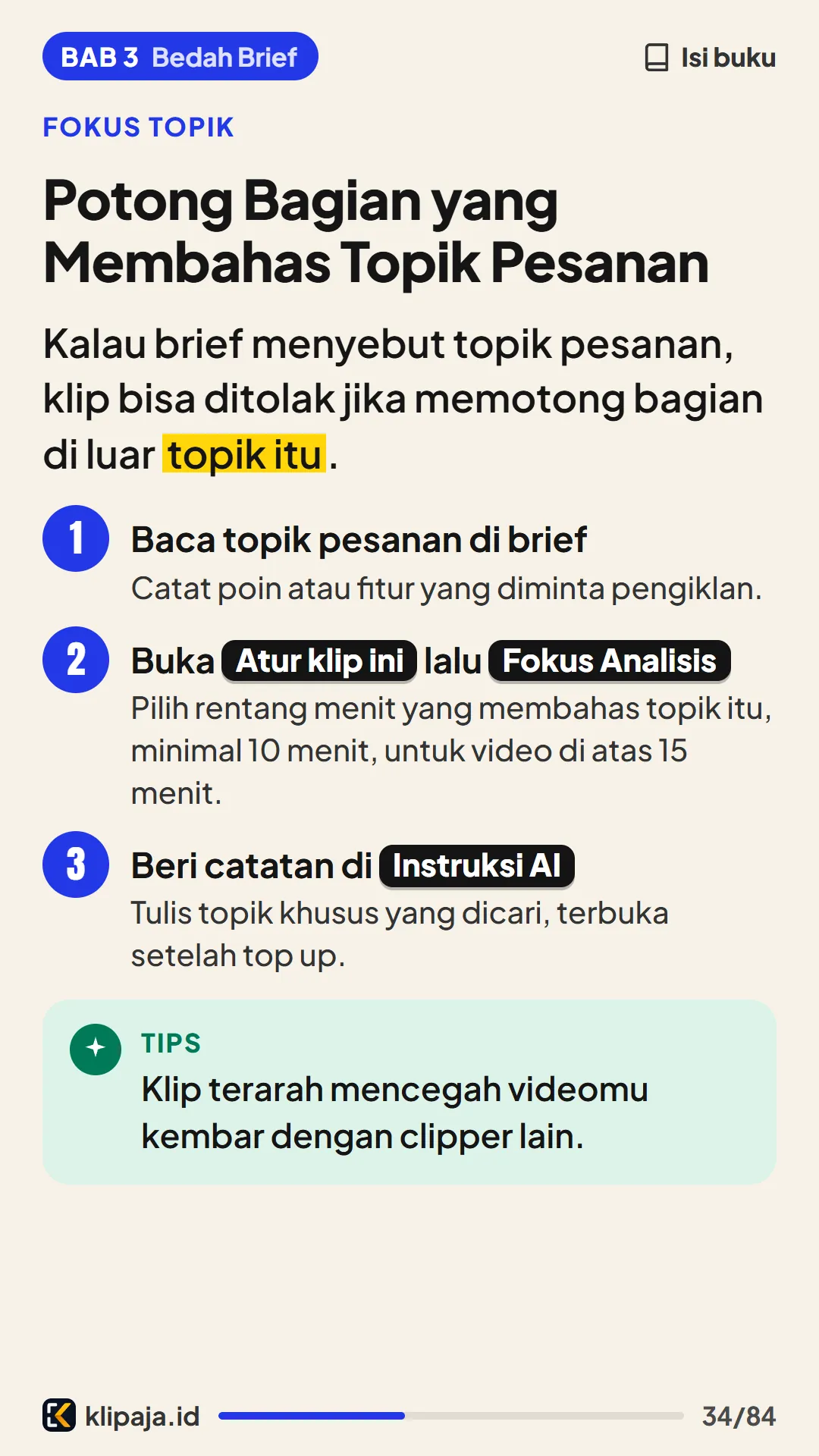 Potong Bagian yang Membahas Topik Pesanan