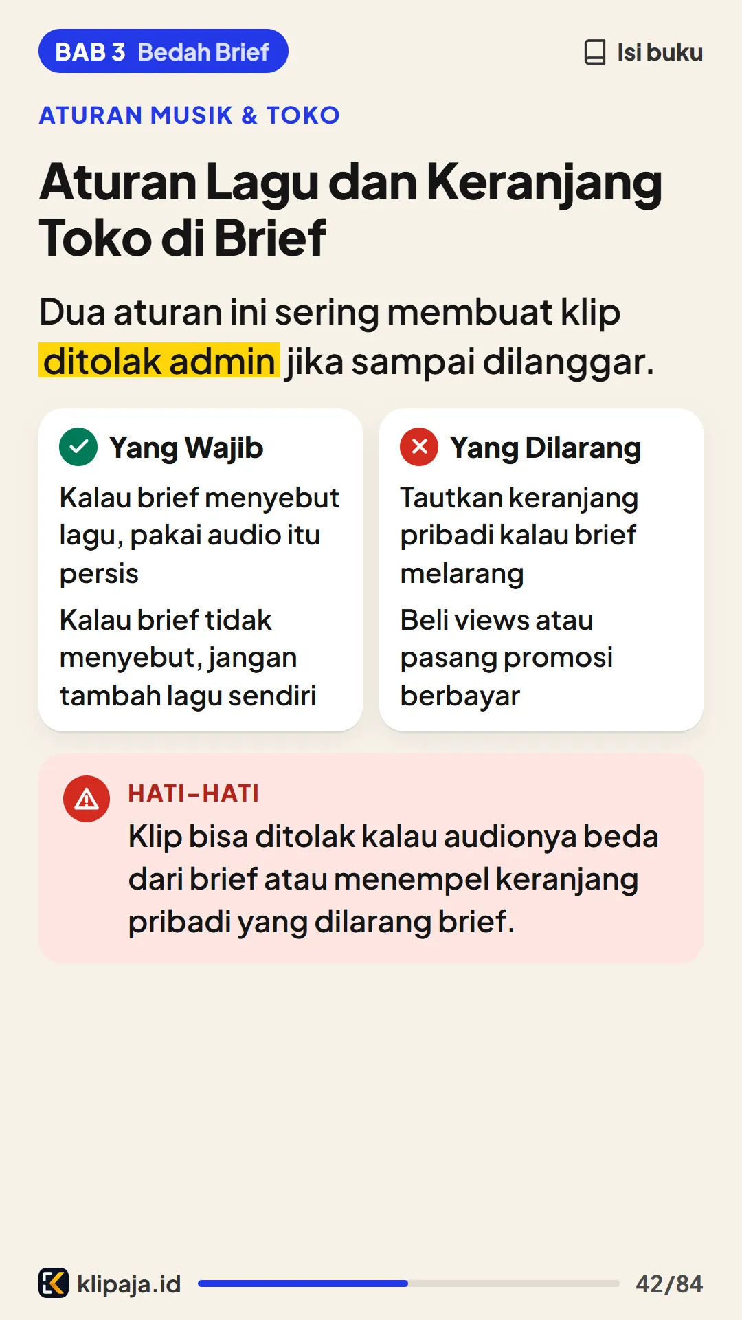 Aturan Lagu dan Keranjang Toko di Brief