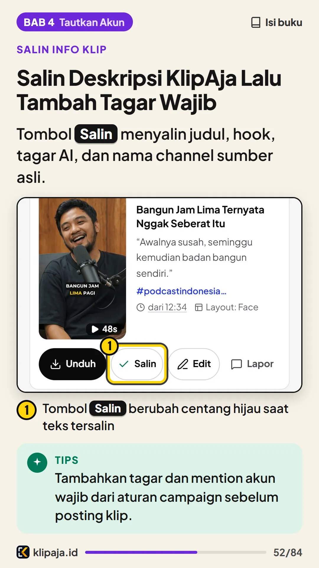 Salin Deskripsi KlipAja Lalu Tambah Tagar Wajib