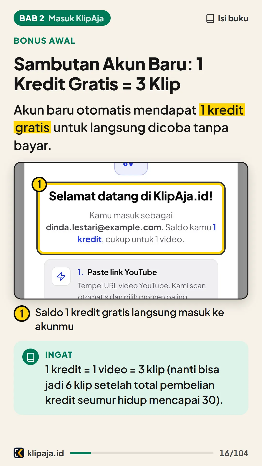 Sambutan Akun Baru: 1 Kredit Gratis = 3 Klip
