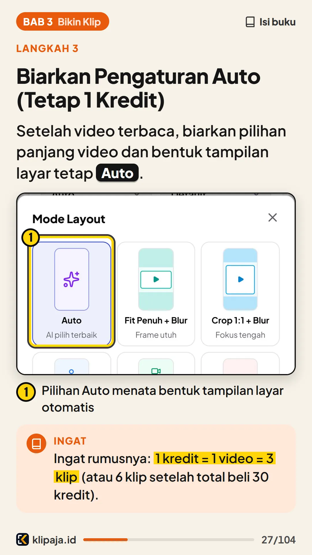 Halaman 27 buku: Biarkan Pengaturan Auto (Tetap 1 Kredit)