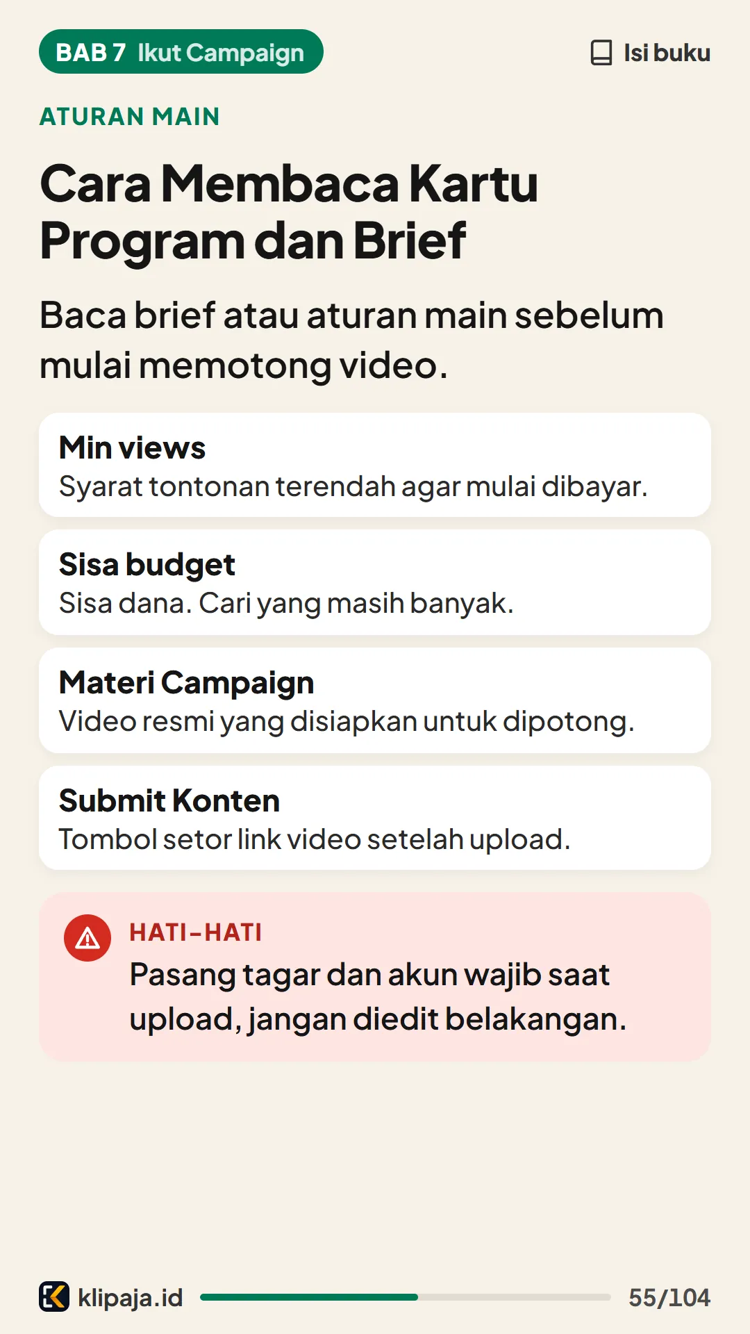 Cara Membaca Kartu Program dan Brief