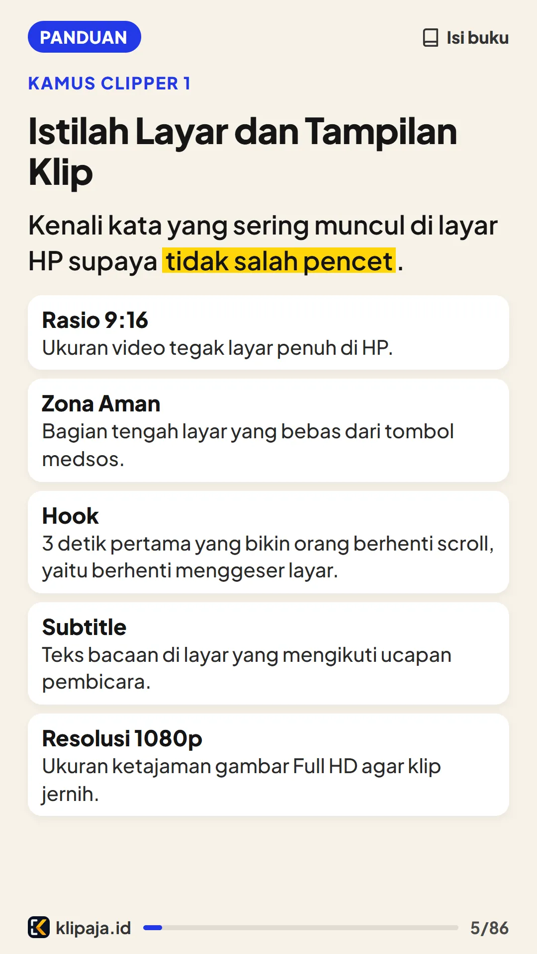 Istilah Layar dan Tampilan Klip