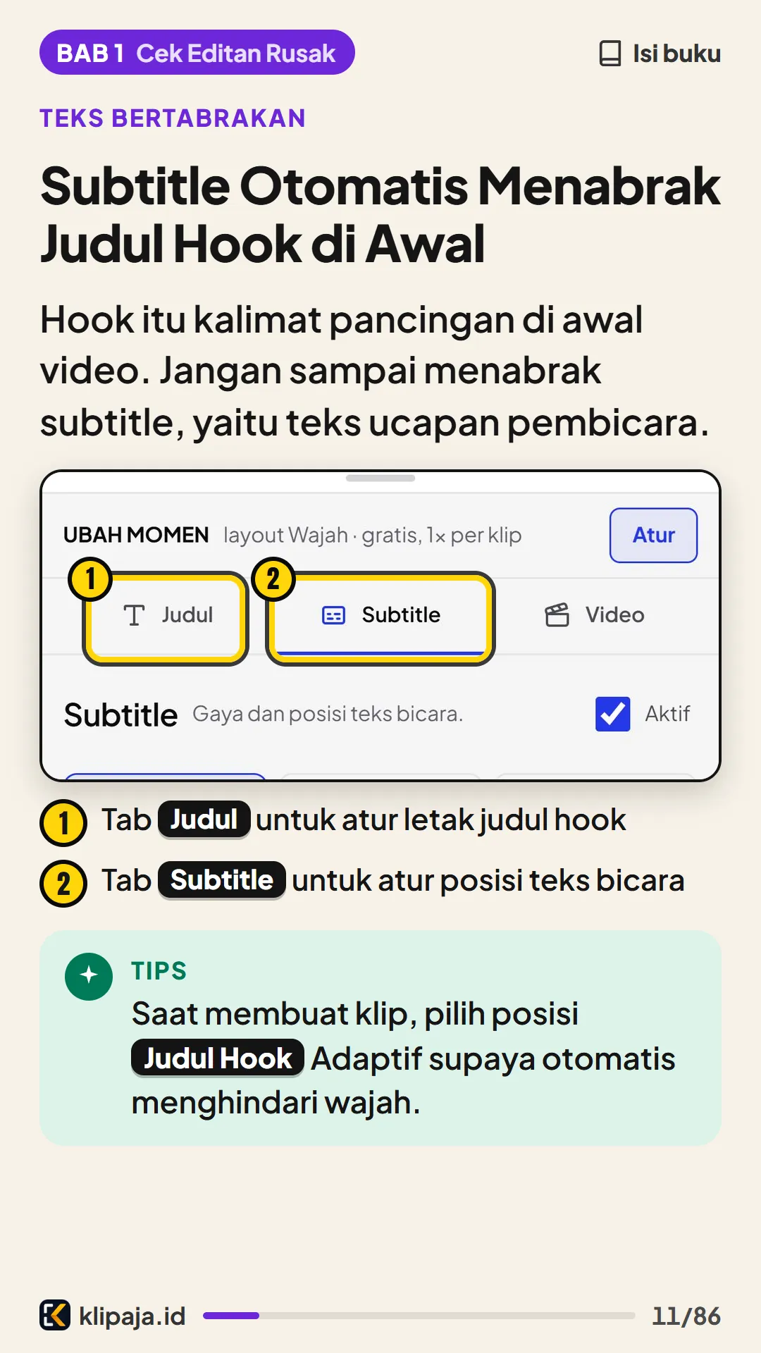 Subtitle Otomatis Menabrak Judul Hook di Awal