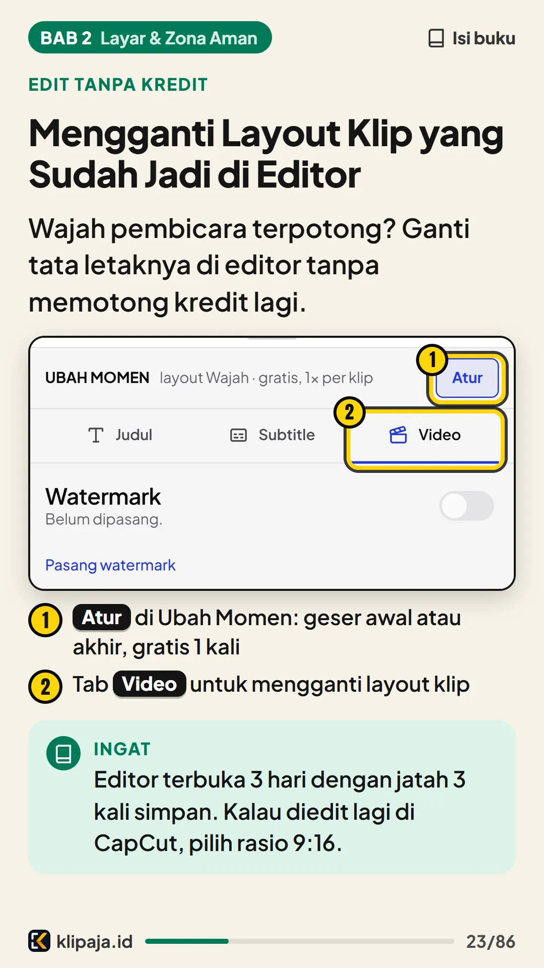 Mengganti Layout Klip yang Sudah Jadi di Editor