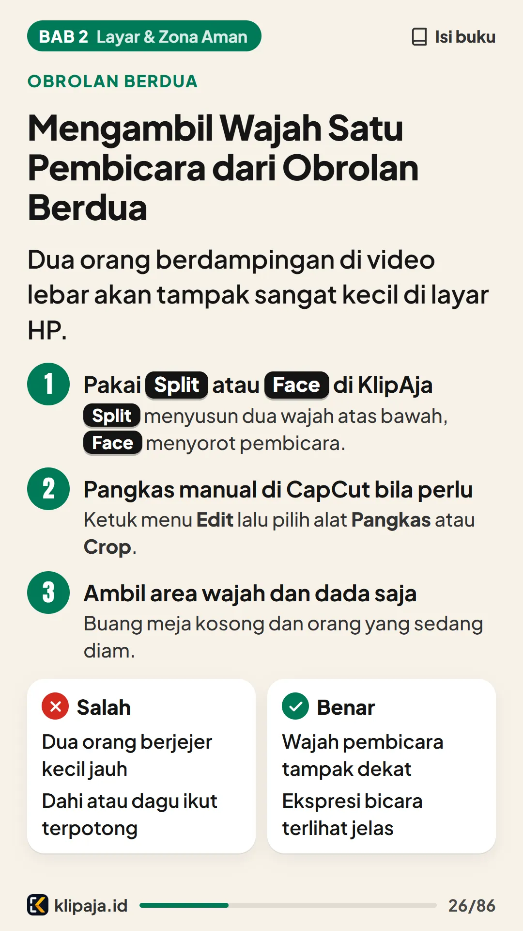 Mengambil Wajah Satu Pembicara dari Obrolan Berdua