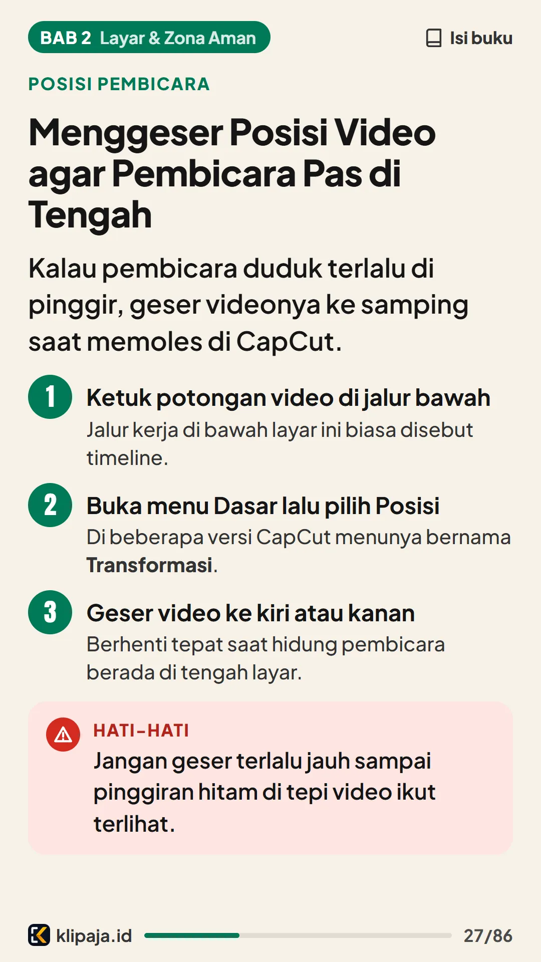 Menggeser Posisi Video agar Pembicara Pas di Tengah