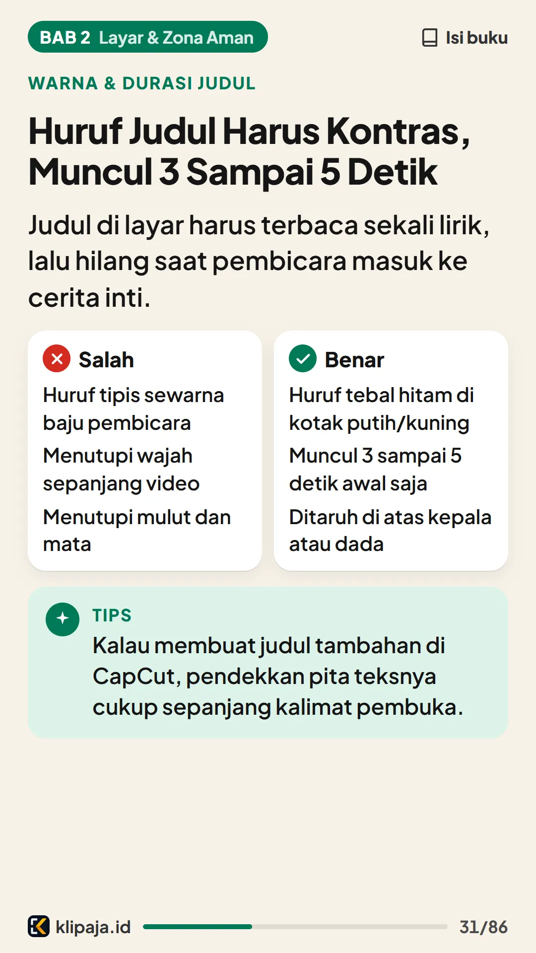 Huruf Judul Harus Kontras, Muncul 3 Sampai 5 Detik