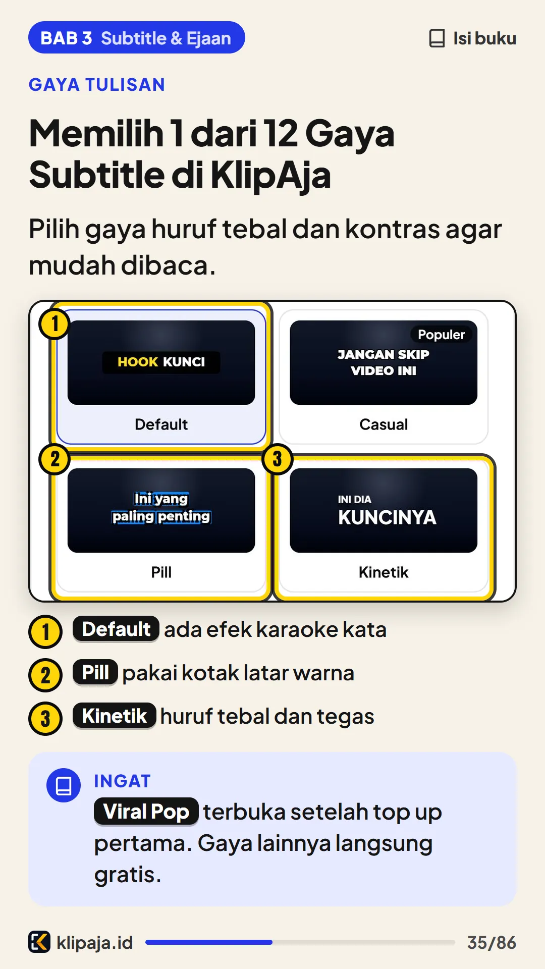 Memilih 1 dari 12 Gaya Subtitle di KlipAja