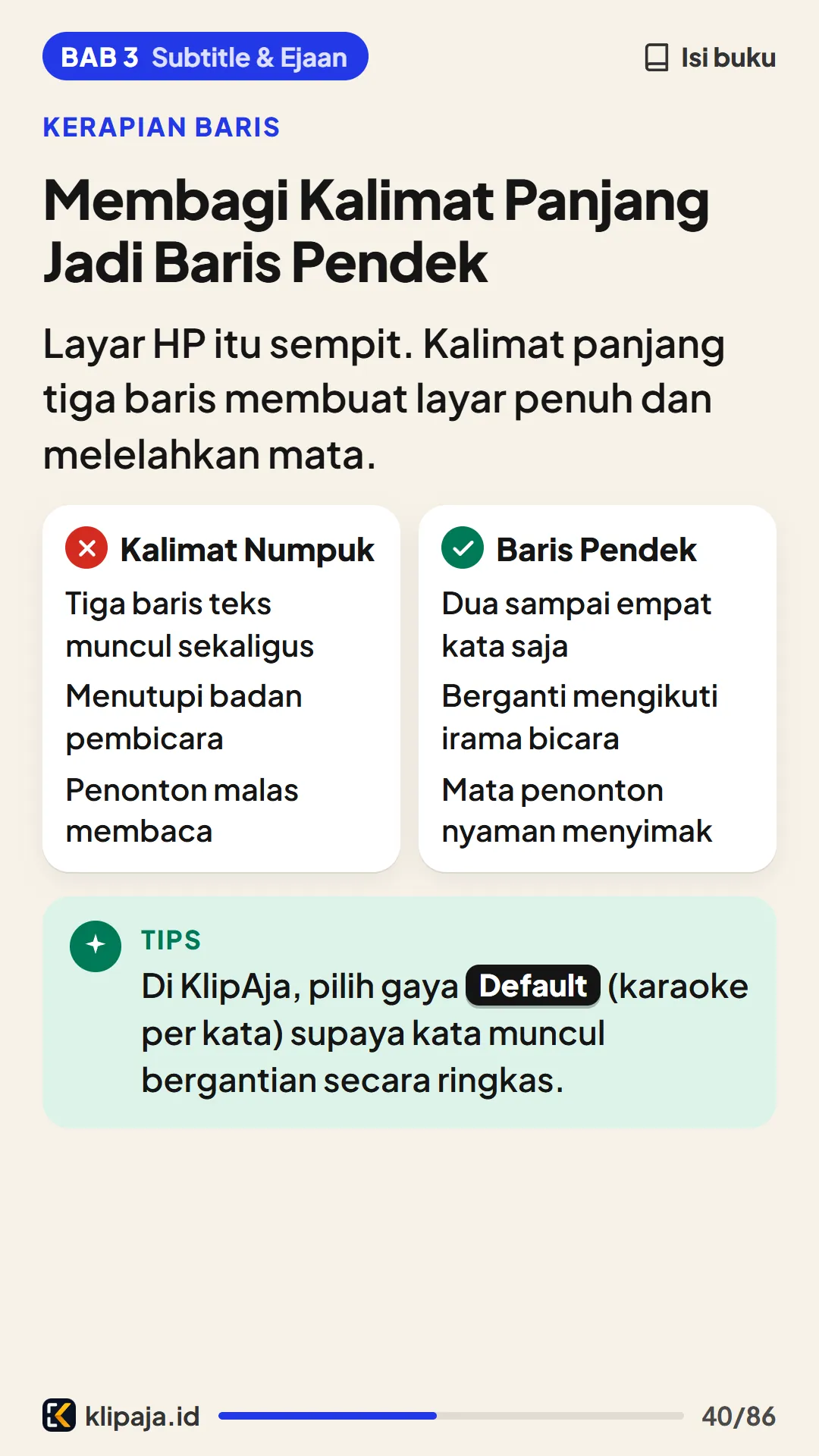 Membagi Kalimat Panjang Jadi Baris Pendek