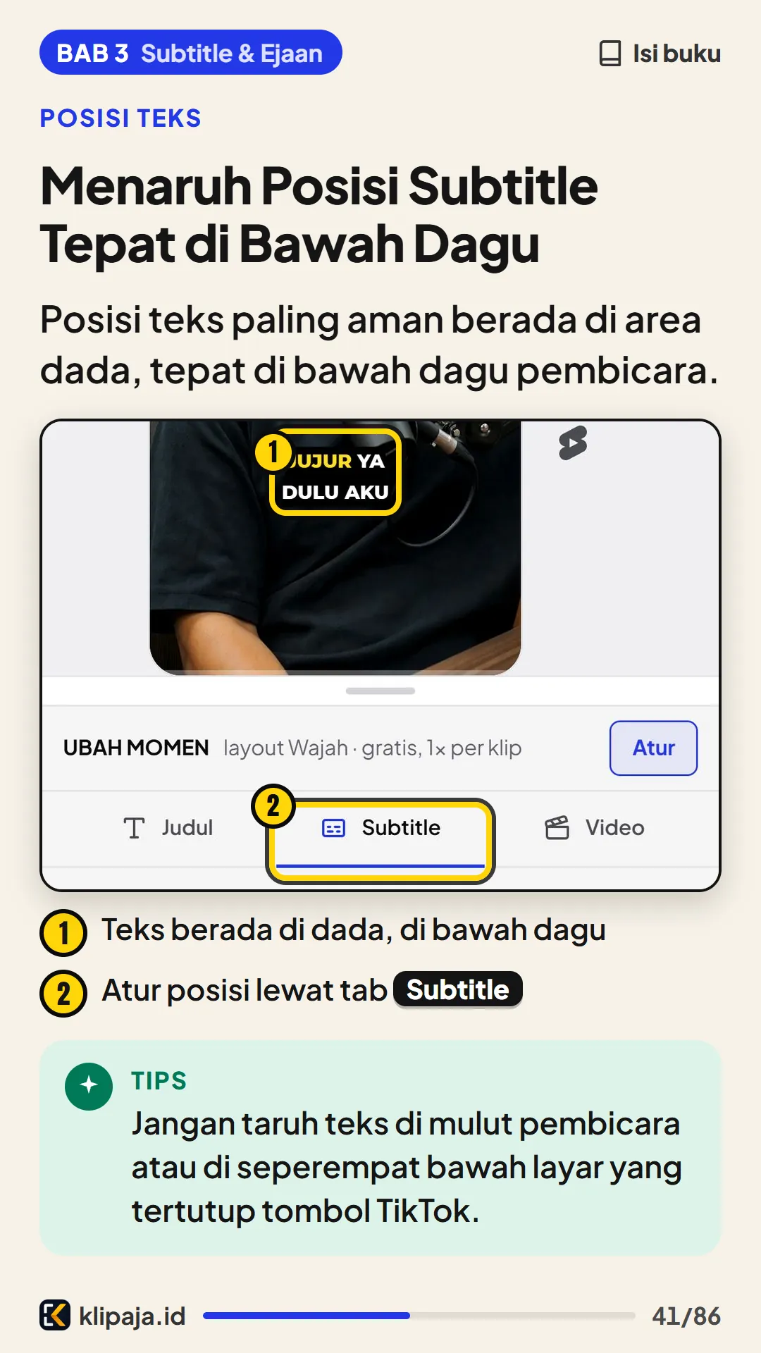 Menaruh Posisi Subtitle Tepat di Bawah Dagu