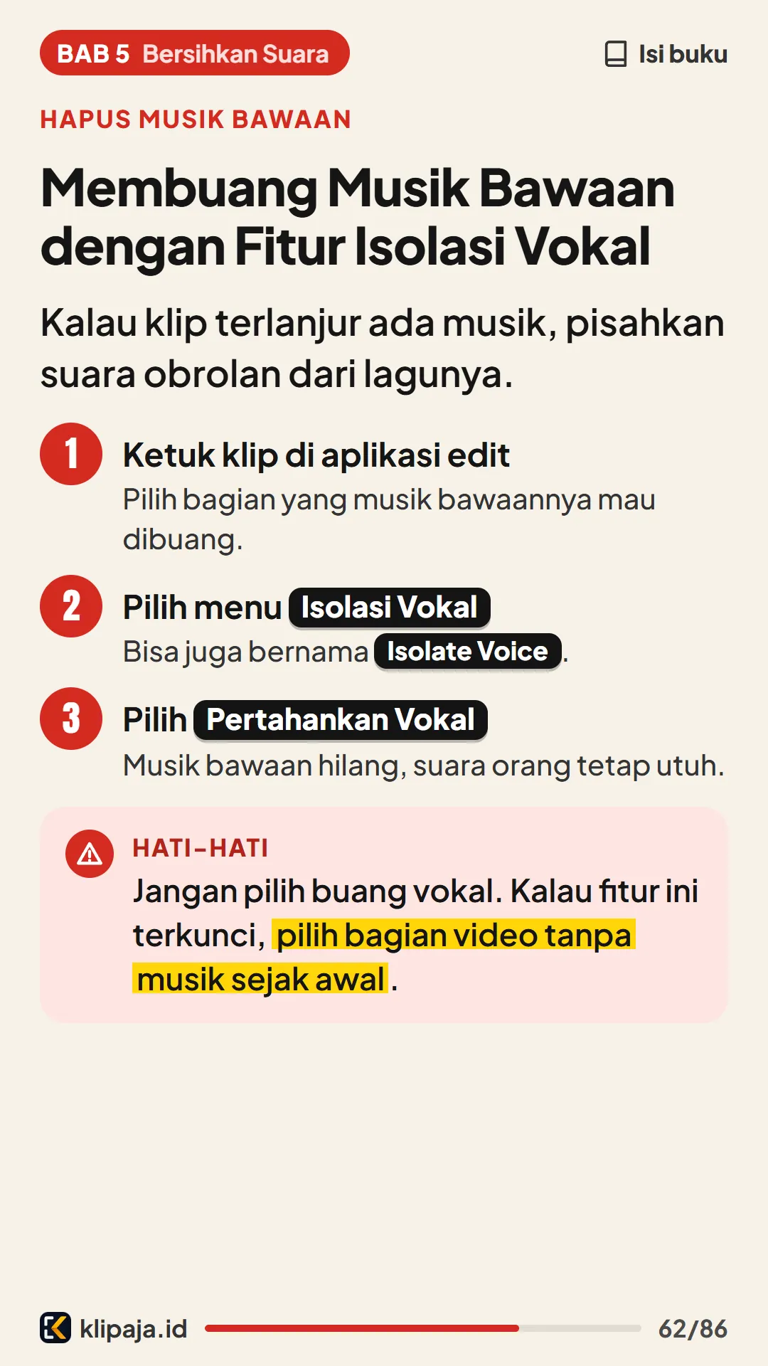 Membuang Musik Bawaan dengan Fitur Isolasi Vokal