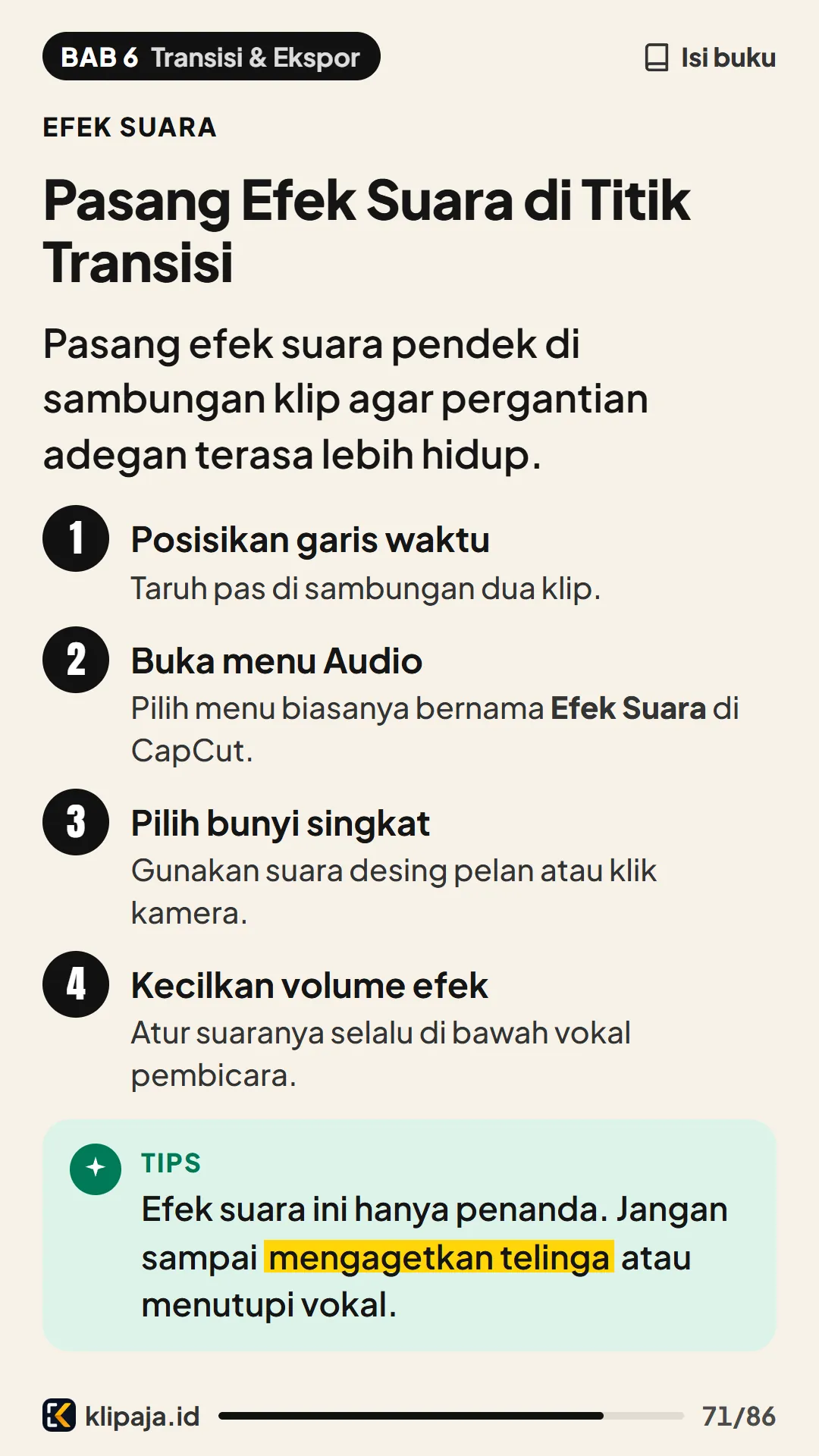 Pasang Efek Suara di Titik Transisi