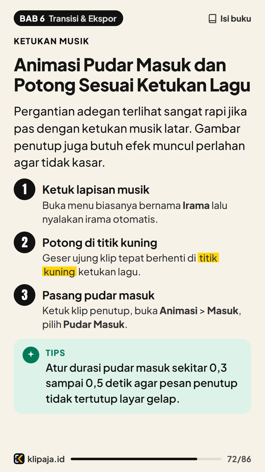 Animasi Pudar Masuk dan Potong Sesuai Ketukan Lagu