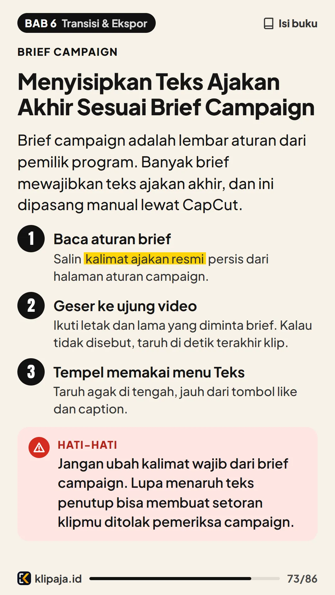 Menyisipkan Teks Ajakan Akhir Sesuai Brief Campaign