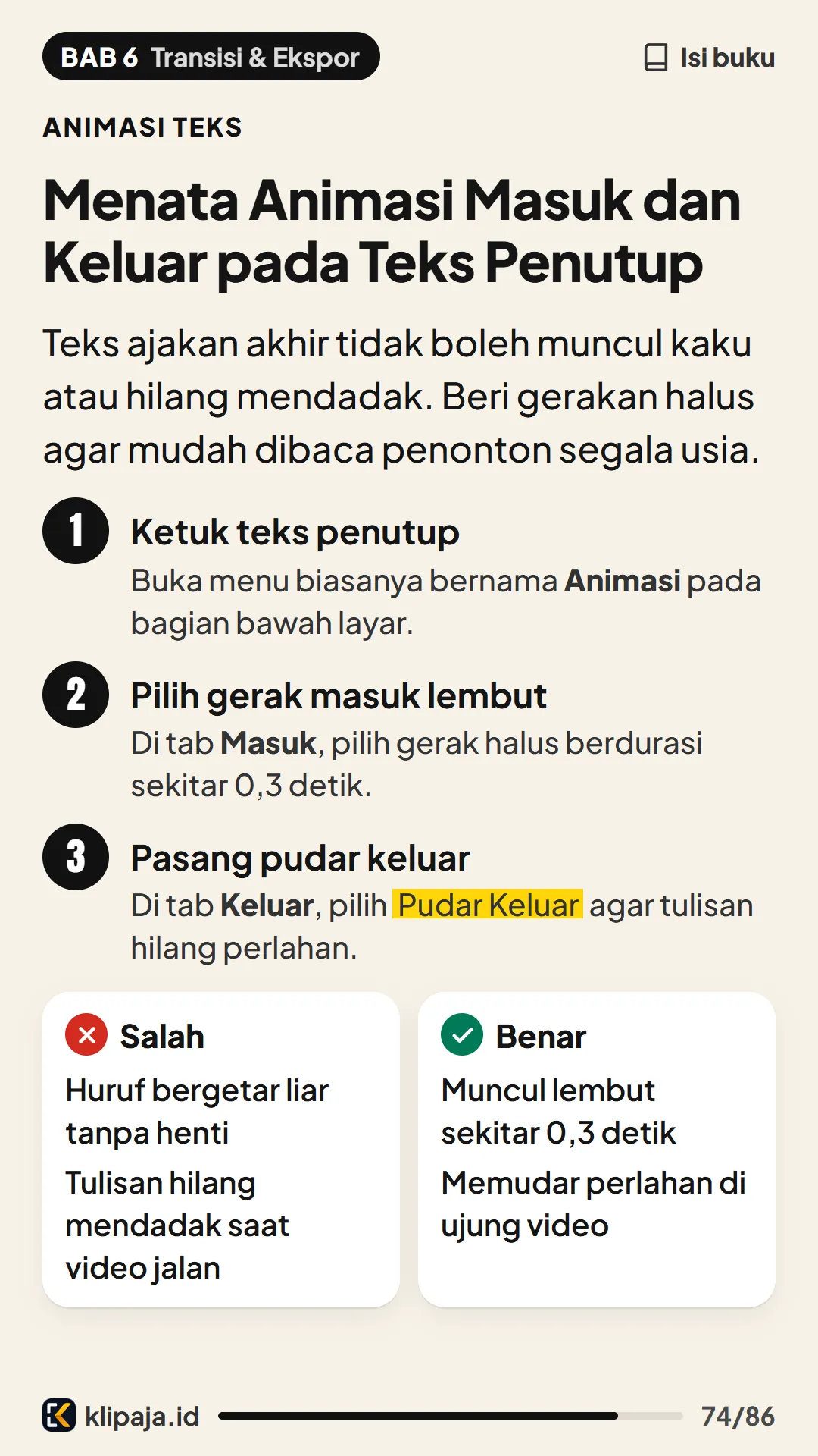 Menata Animasi Masuk dan Keluar pada Teks Penutup