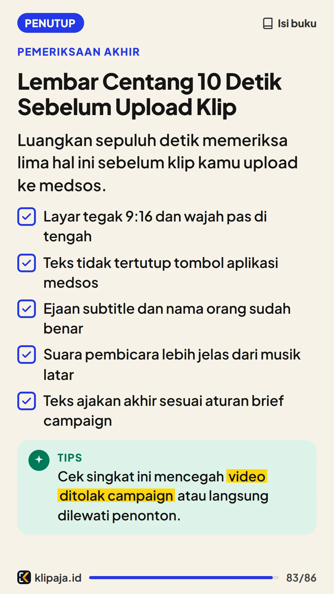 Lembar Centang 10 Detik Sebelum Upload Klip