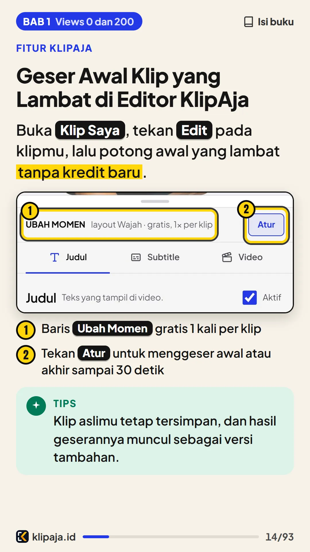 Geser Awal Klip yang Lambat di Editor KlipAja
